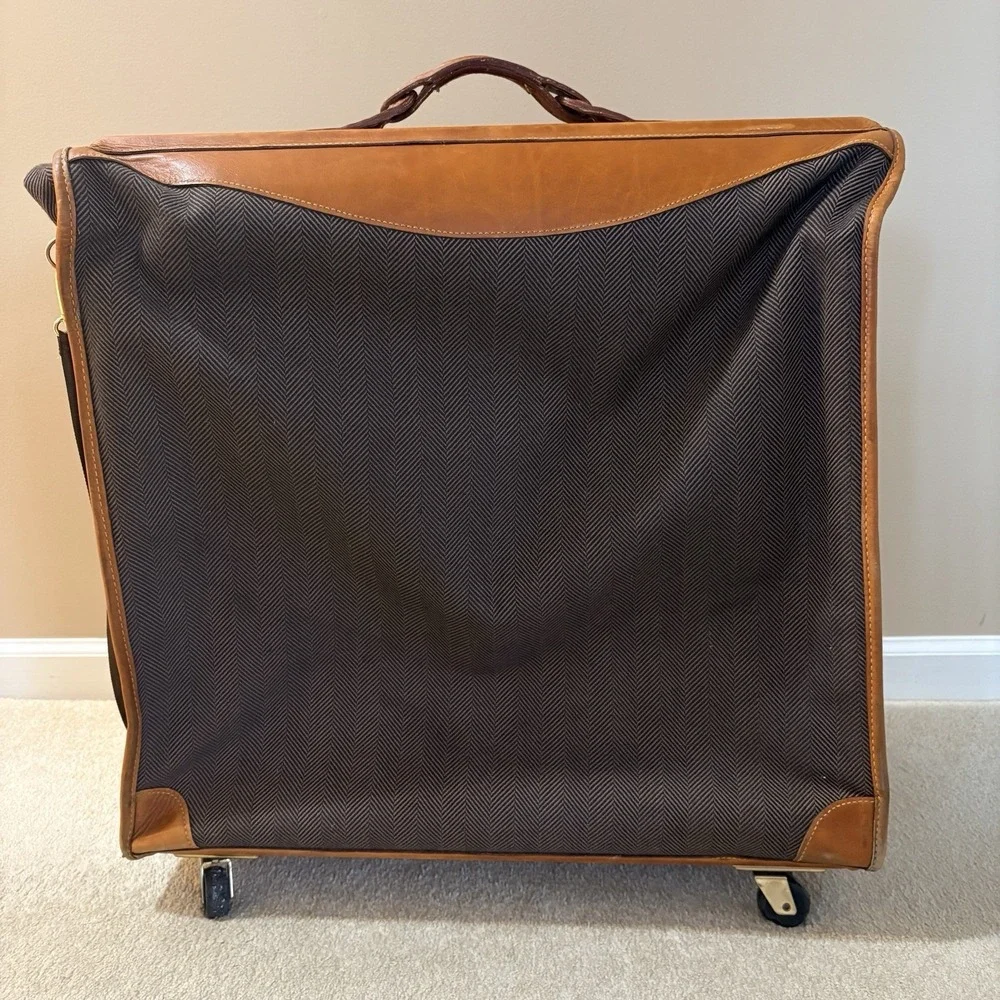 FRENCH LUGGAGE CO Deluxe Garment Folding Hang-Up Bag Brown Herringbone vintage